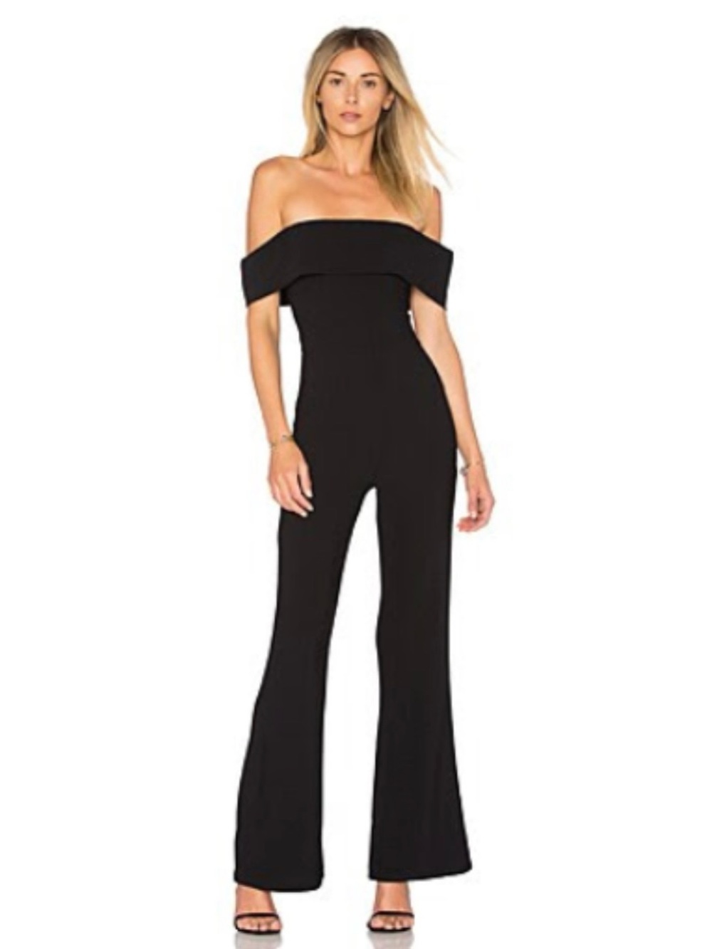 Revolve by the way. Off-Shoulder Black Wide-Leg Jumpsuit